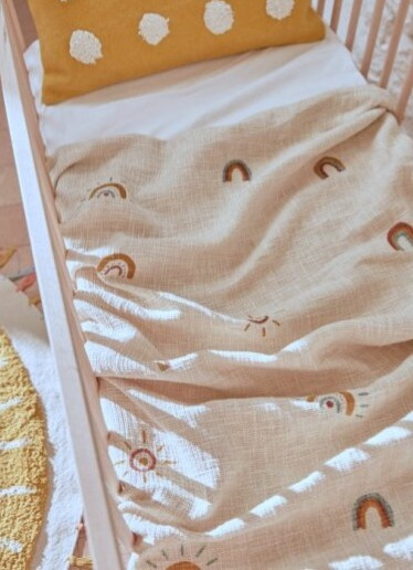 Bavlněný přehoz do postýlky Arco, béžový, 100x150 cm