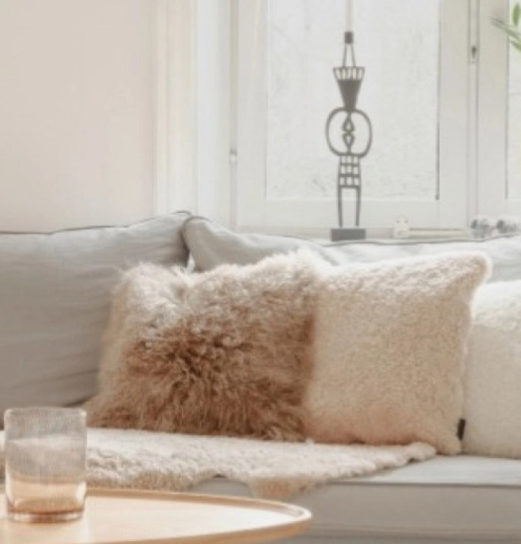 Polštář Light Beige, tibetská kožešina, béžová, 40x40 cm