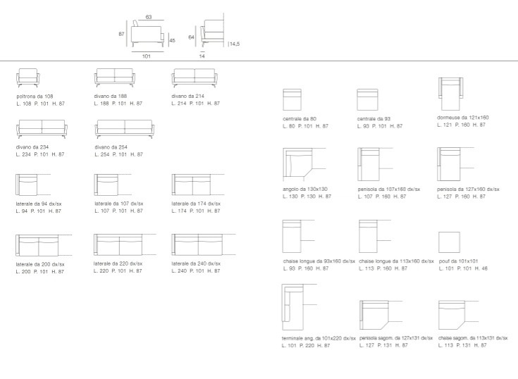 Modulární pohovka Elton, 234 cm, snímatelný potah