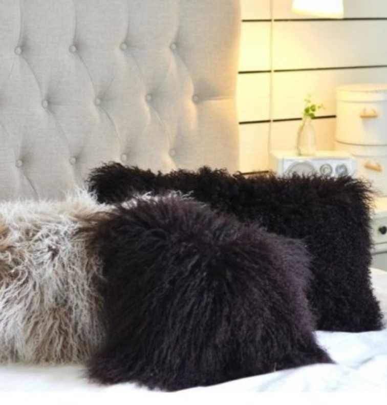 Polštář tibetská kožešina, hnědý, 60x40 cm