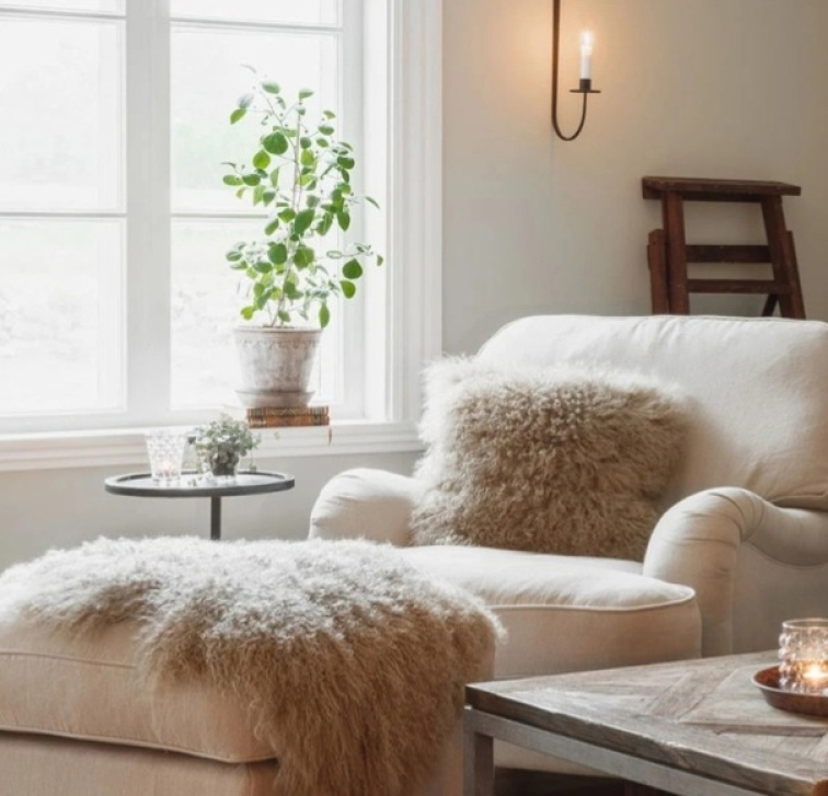 Polštář Light Beige, tibetská kožešina, béžová, 40x40 cm