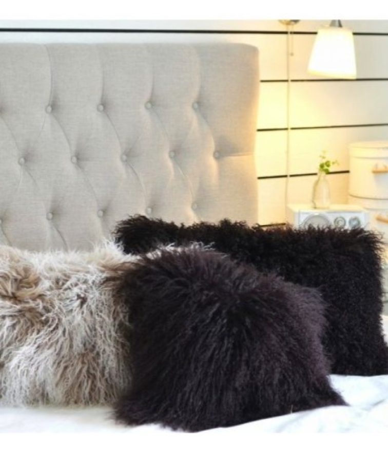Polštář tibetská kožešina, černá - 40x40 cm