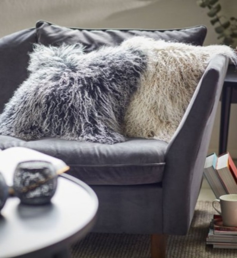 Polštář Snowtop, tibetská kožešina, šedá, 40x40 cm