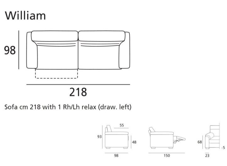 Polohovací pohovka William, 218 cm, elektrické ovládání