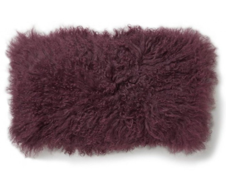 Polštář Burgundy, tibetská kožešina, burgundská červená, 50x25 cm