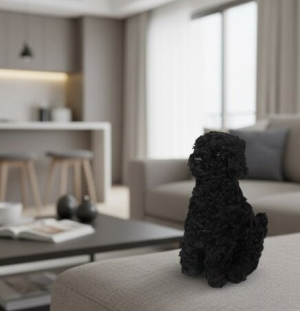 Kožešinový pes Zorro černý, výška 35 cm, kudrnatá kožešina Curly Black