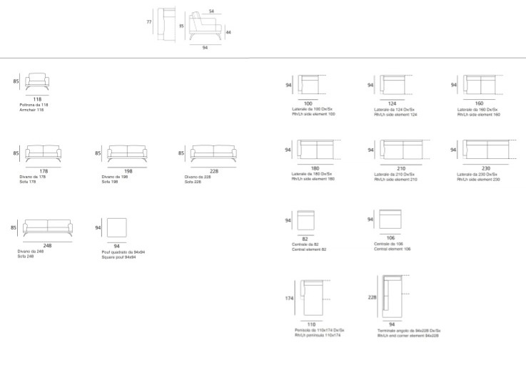 Minimalistická pohovka Philip, 228 cm, snímatelný potah