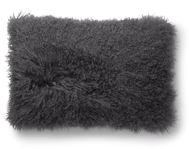 Polštář Solid Grey, tibetská kožešina, 60x40 cm