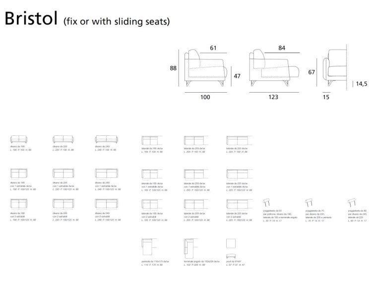 Polohovací pohovka Bristol, 220 cm, látka, kůže