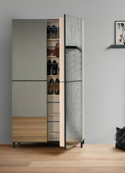 Botník Linear se zrcadlovými dveřmi, 40 párů bot