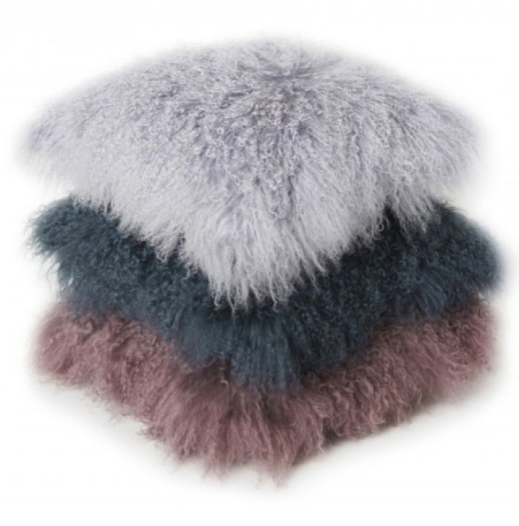 Polštář Stormy Blue, tibetská kožešina, modrá, 40x40 cm