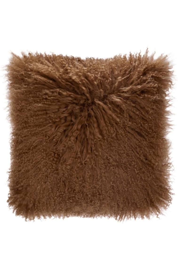 Polštář tibetská kožešina Shansi Cognac, koňaková, 40x40 cm