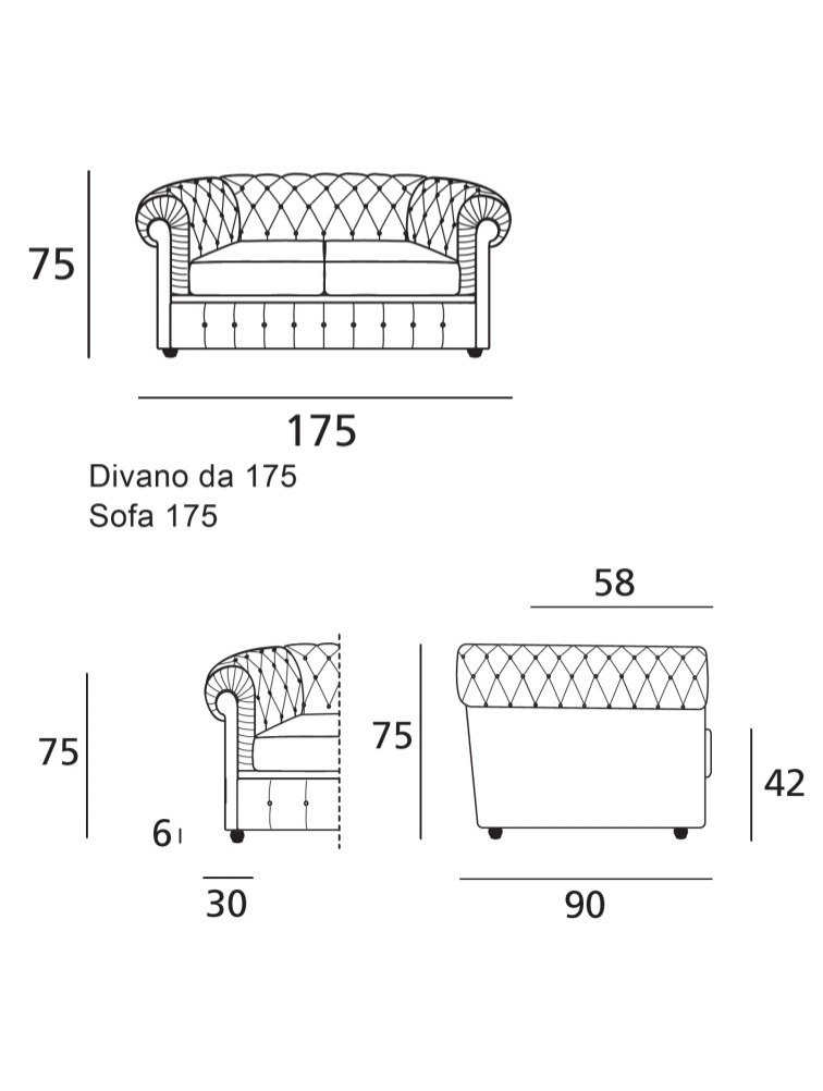 Klasická pohovka Alioth, 175 cm