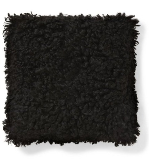 Kožešinový polštář Ebony, černá kudrnatá vlna, 40x40 cm