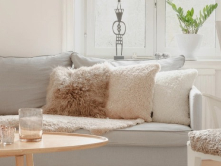 Kožešinový polštář Taupe, tibetská kožešina, 40x40 cm