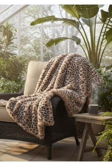 Leopardí přehoz Leo Cream, pléd, 140x220 cm