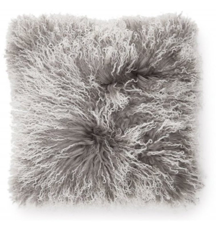 Polštář Snowtop, tibetská kožešina, šedá, 40x40 cm