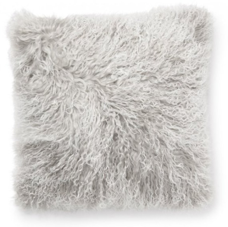 Polštář Snowtop, tibetská kožešina, světle šedá, 40x40 cm