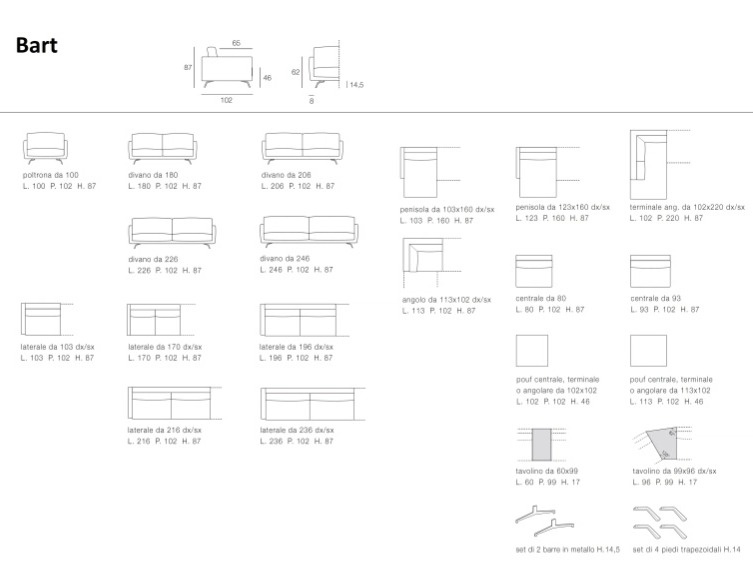 Industriální pohovka Bart, 206 cm, šedá, plně snímatelný potah