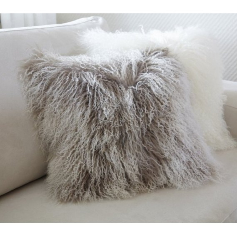 Polštář Snowtop, tibetská kožešina, béžová, 40x40 cm