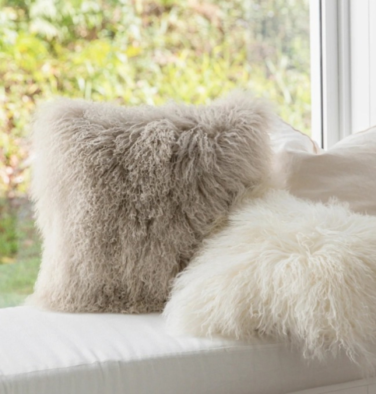 Kožešinový polštář Taupe, tibetská kožešina, 40x40 cm