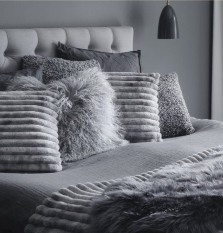 Polštář tibetská kožešina Shansi Steel, šedá, 40x40 cm