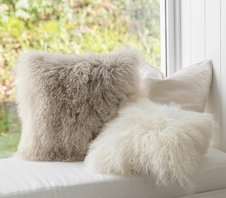 Polštář Stormy Blue, tibetská kožešina, modrá, 40x40 cm