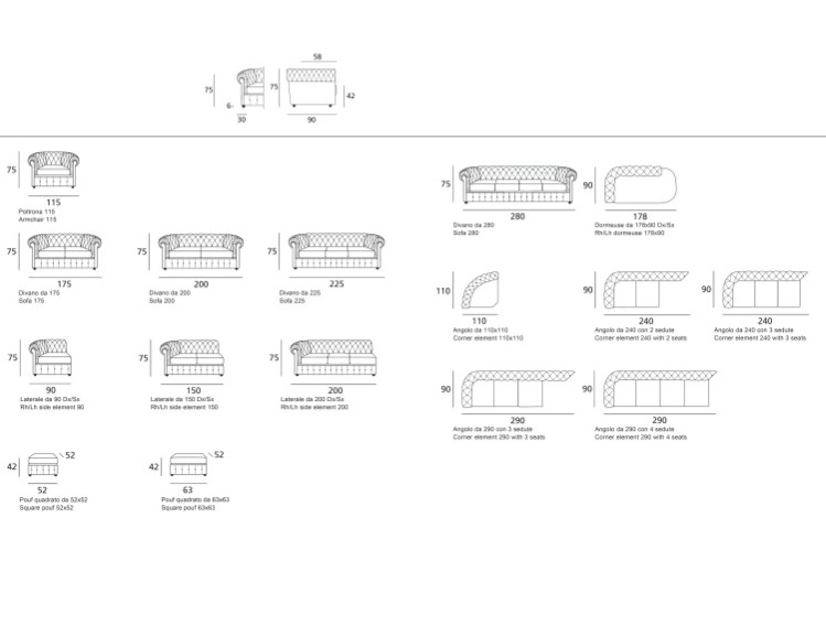 Klasická pohovka Alioth, 175 cm