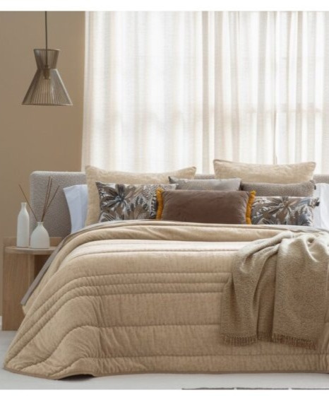 Přehoz na postel Nui Arena, béžový, 270x270 cm, se 2 povlaky na polštáře