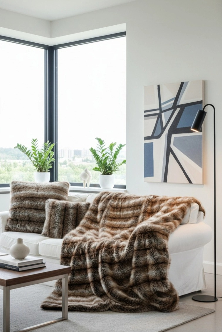 Polštář Hunter Brown, umělá kožešina, 50x90 cm