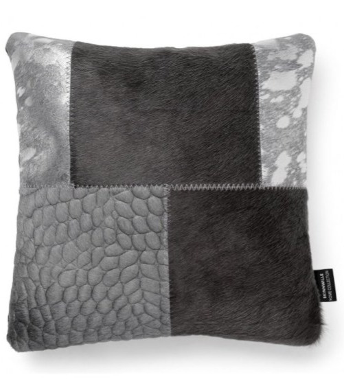 Polštář z hovězí kůže Resty, stříbrno-šedý, 45x45 cm