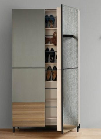 Botník Linear se zrcadlovými dveřmi, 40 párů bot