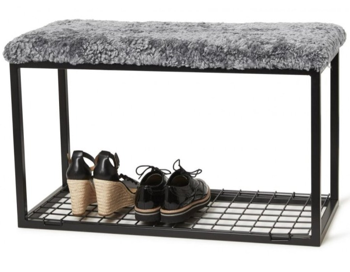 Botník s lavičkou Palle, 80x35x50 cm, umělá kožešina Lumme Stone