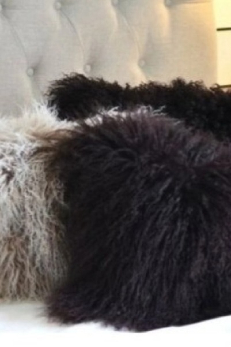 Polštář tibetská kožešina, hnědý, 60x40 cm