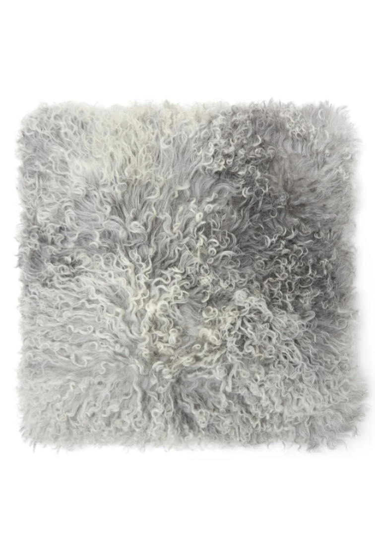 Polštář tibetská kožešina přírodní, Natural Grey. 40x40 cm