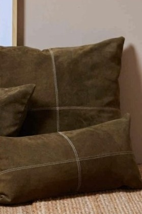 Povlak na polštář Hamza, olivově zelená kůže, 60x30 cm