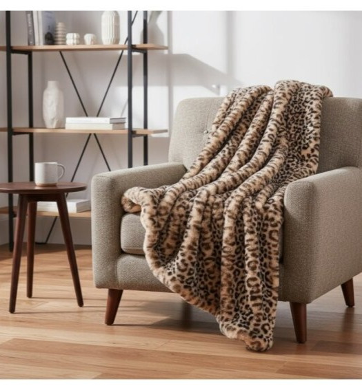 Leopardí přehoz Leo Cream, pléd, 140x220 cm