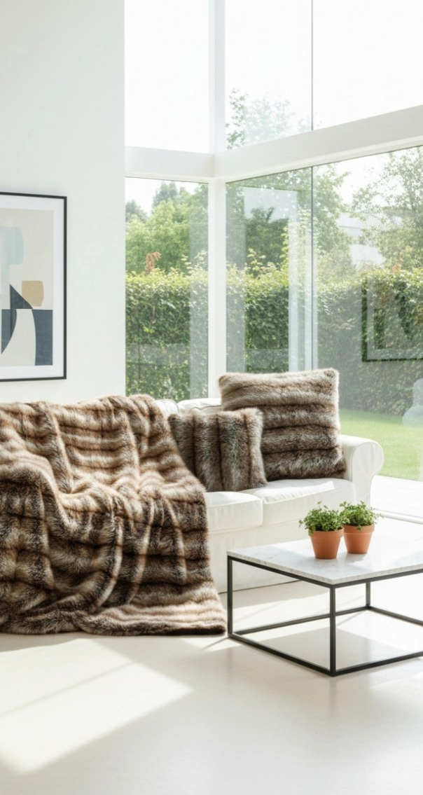 Polštář Hunter Brown, umělá kožešina, 50x90 cm