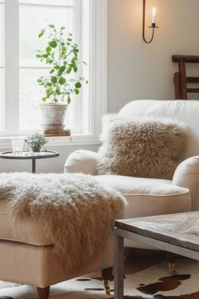 Tibetská kožešina Light Beige, béžová, 95x55 cm