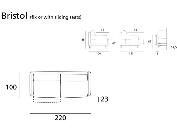 Polohovací pohovka Bristol, 220 cm, látka, kůže