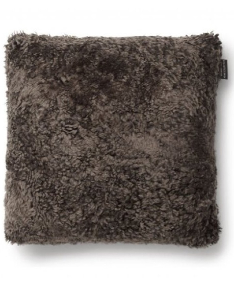 Polštář australská kožešina Curly, hnědá, 45x45 cm