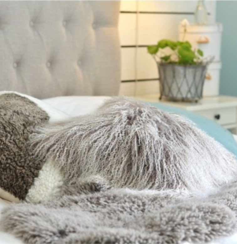 Polštář Snowtop, tibetská kožešina, světle šedá, 60x40 cm