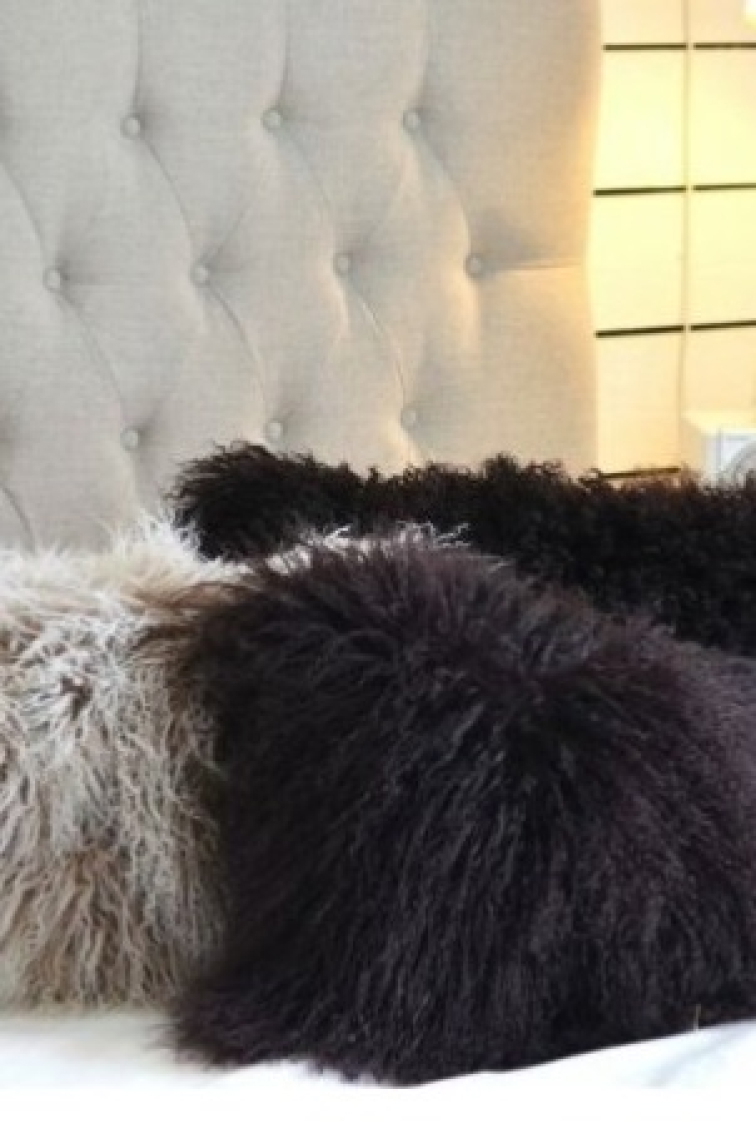 Polštář tibetská kožešina, hnědá, 40x40 cm