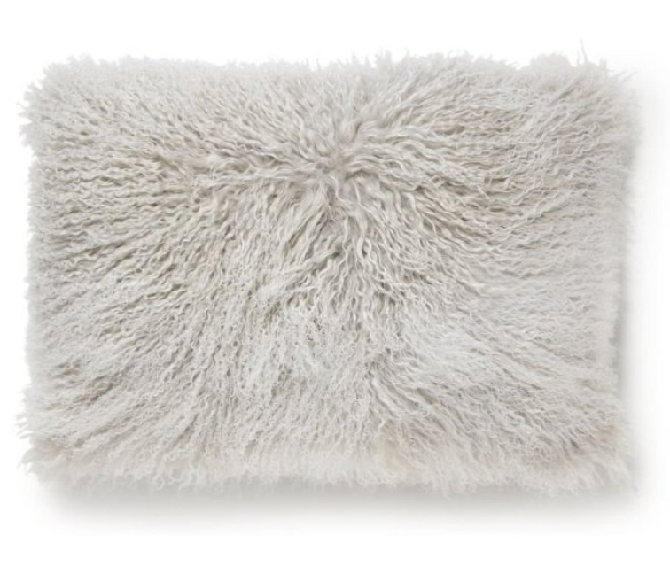 Polštář Snowtop, tibetská kožešina, světle šedá, 60x40 cm