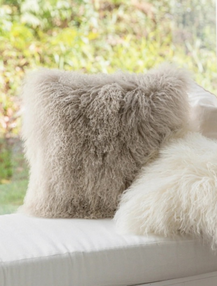 Polštář Light Beige, tibetská kožešina, béžová, 40x40 cm