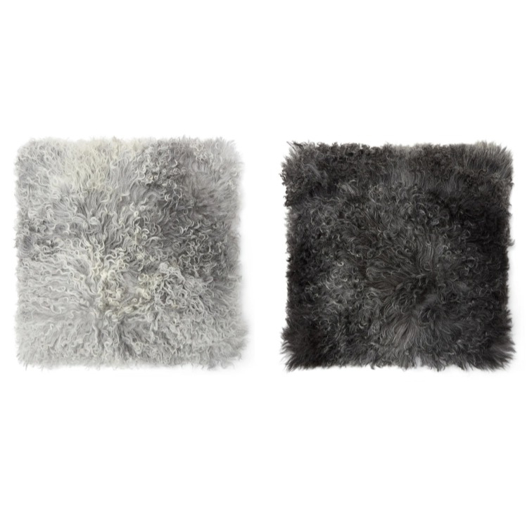 Polštář tibetská kožešina přírodní, Natural Grey. 40x40 cm