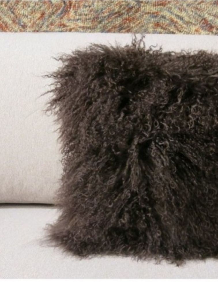 Polštář tibetská kožešina, hnědá, 40x40 cm