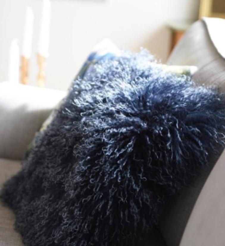 Polštář tibetská kožešina Shansi, modrá Blue Lighttop, 40x40 cm