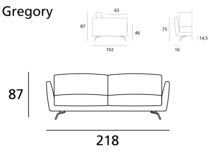 Elegantní pohovka Gregory, 218 cm, látka, kůže