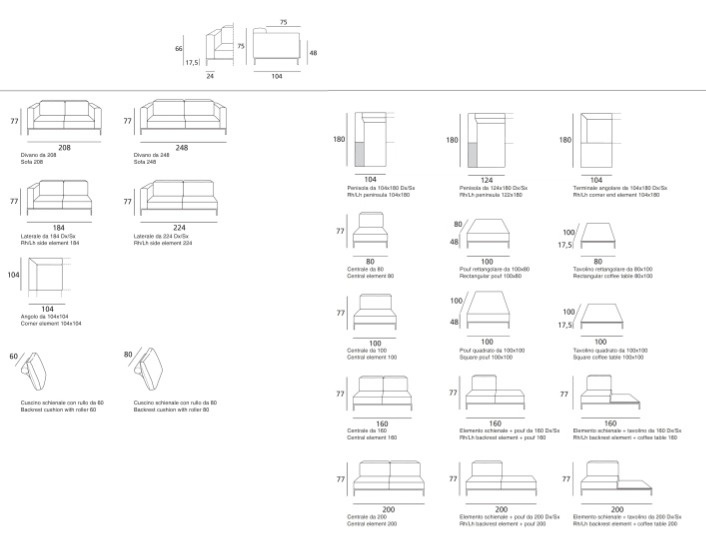 Minimalistická sedačka Spencer, 248 cm, látková, modulární